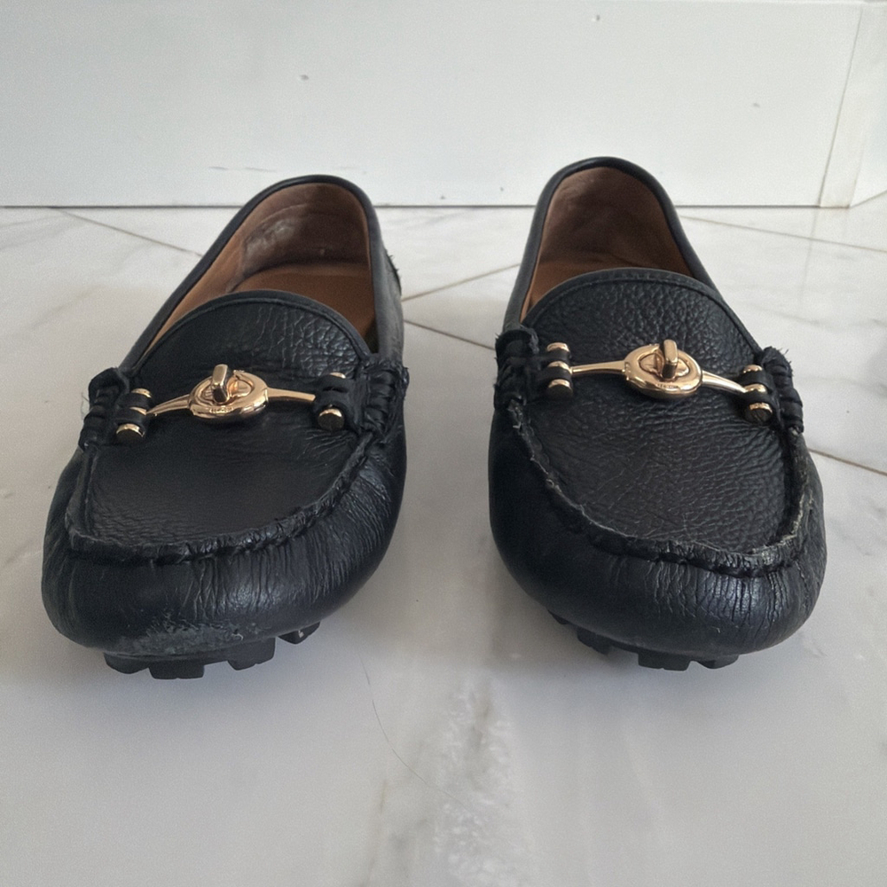 Coach Loafers Black Pebbled Leather Arlene Flat Driving Designer Shoes Women’s 8 - Picture 2 of 14